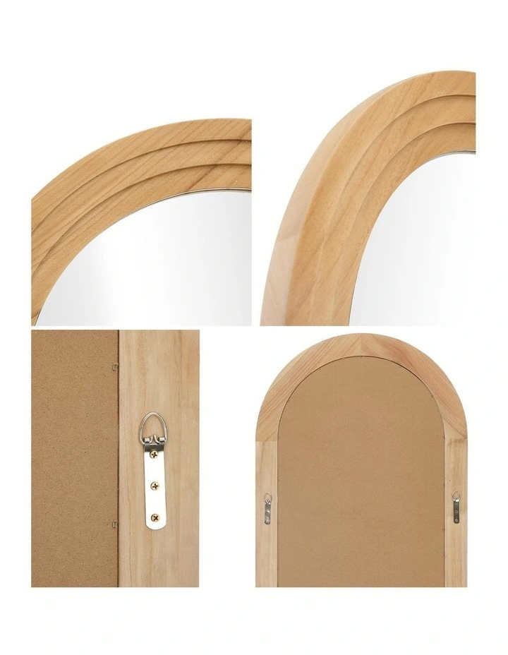 Oikiture Full Length Arch Mirror 165x60cm Natural Wood Wall Mounted Home Decor image 6