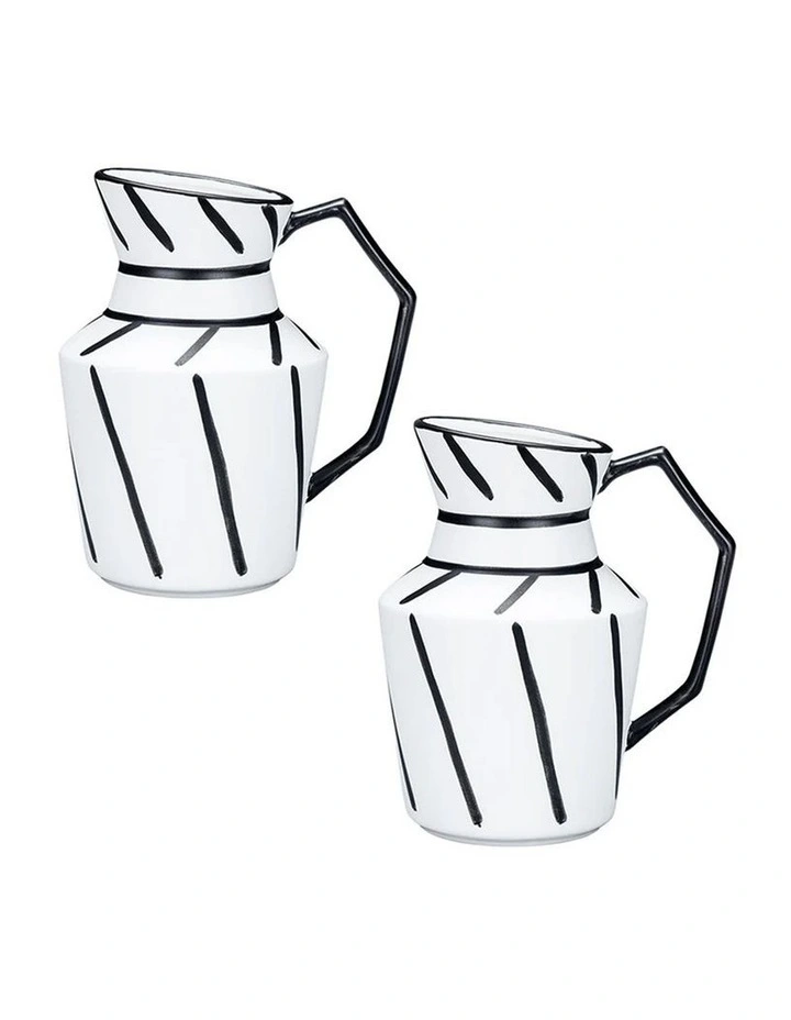 SOGA 2 Pack 24cm Striped Ceramic Pitcher Vases image 1