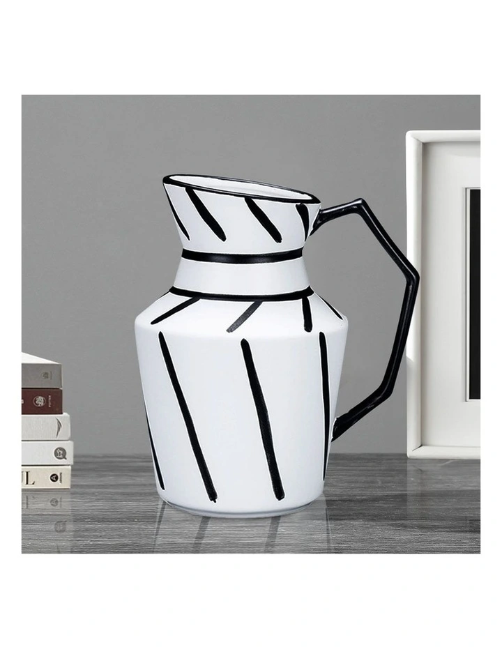 SOGA 2 Pack 24cm Striped Ceramic Pitcher Vases image 2
