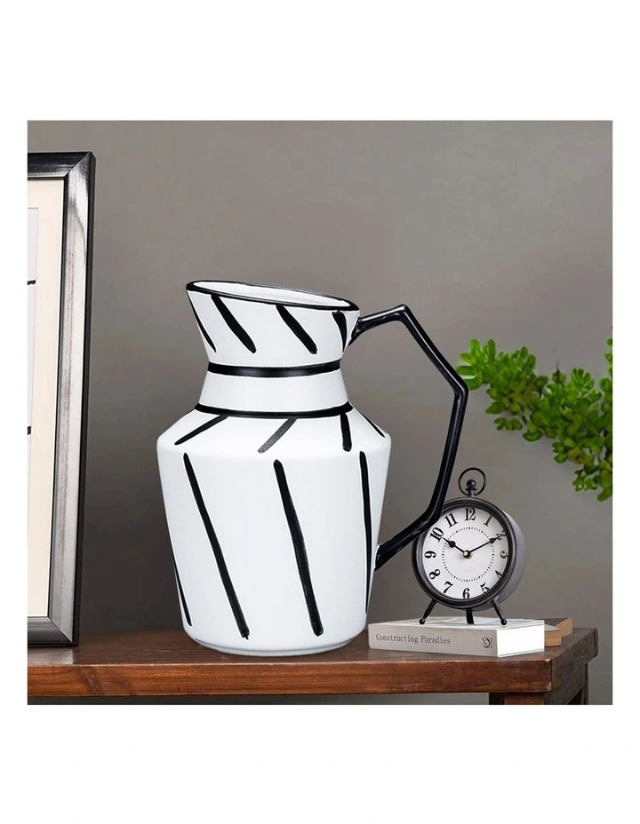 SOGA 2 Pack 24cm Striped Ceramic Pitcher Vases image 4