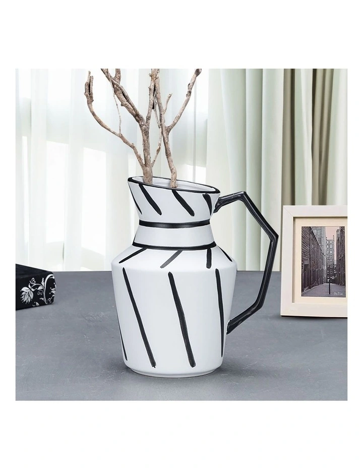 SOGA 2 Pack 24cm Striped Ceramic Pitcher Vases image 6