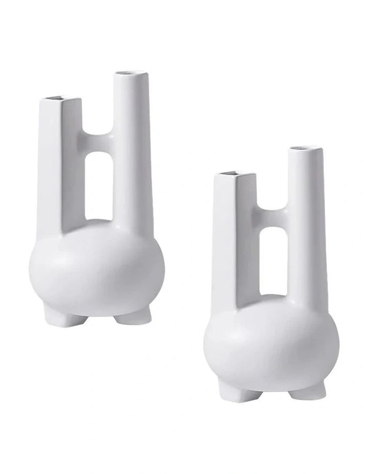 SOGA 2 Pack Double-Tube Geometric Decorative Vases image 1