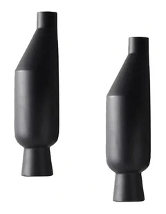 SOGA 2 Pack 52cm Tall Black Minimalist Ceramic Vases