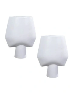 SOGA 2 Pack 43cm White Abstract Square Ceramic Vases