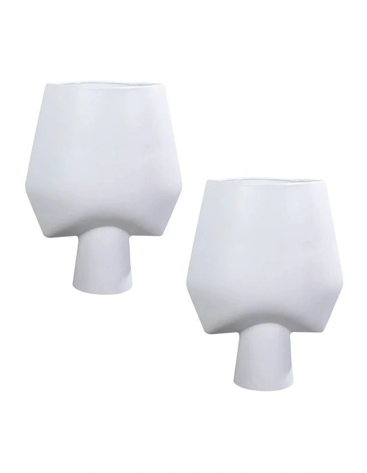 SOGA 2 Pack 43cm White Abstract Square Ceramic Vases image 1