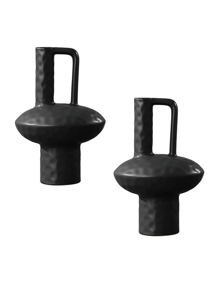 SOGA 2 Pack 30cm Black Modern Ceramic Vases image 1