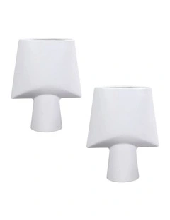 SOGA 2 Pack 26cm White Geometric Ceramic Vases