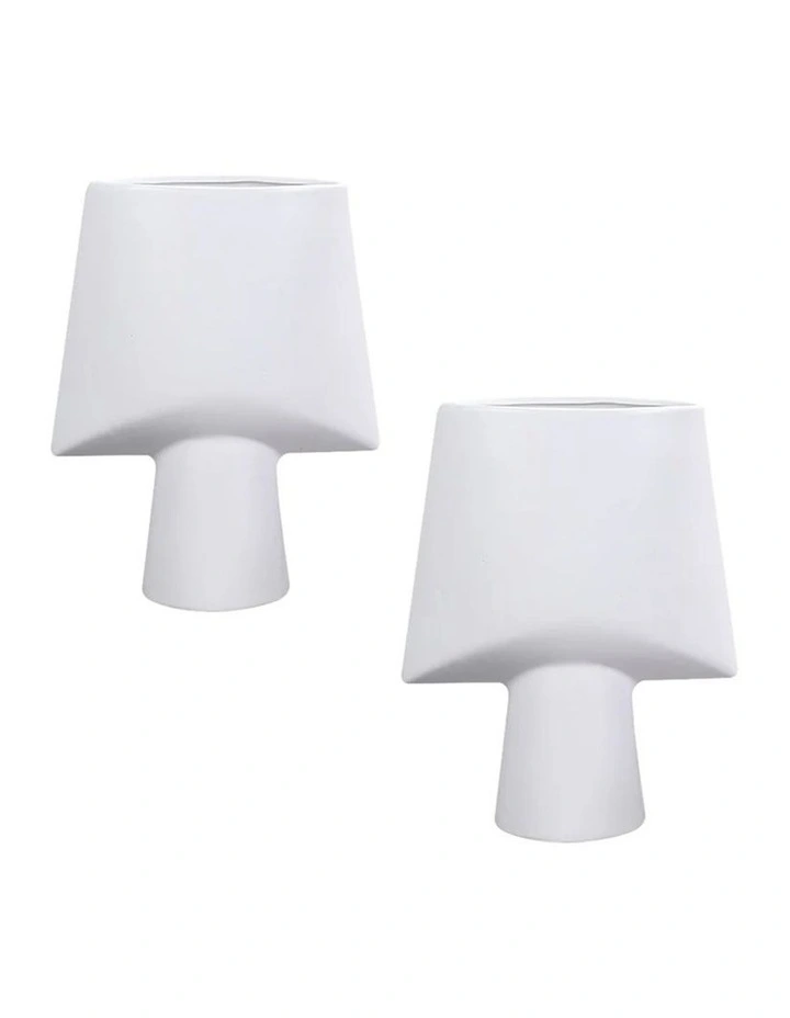 SOGA 2 Pack 26cm White Geometric Ceramic Vases image 1