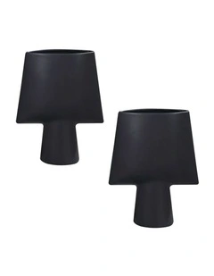 SOGA 2 Pack 26cm Black Geometric Ceramic Vases