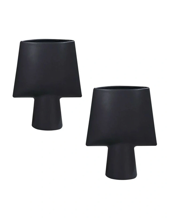 SOGA 2 Pack 26cm Black Geometric Ceramic Vases image 1