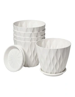 Toque Plant Pots 5 Pcs 8 Inchs Plastic Planter Pots with Drainage Saucers White
