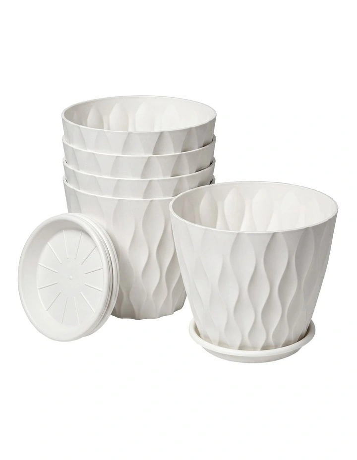 Toque Plant Pots 5 Pcs 8 Inchs Plastic Planter Pots with Drainage Saucers White image 1