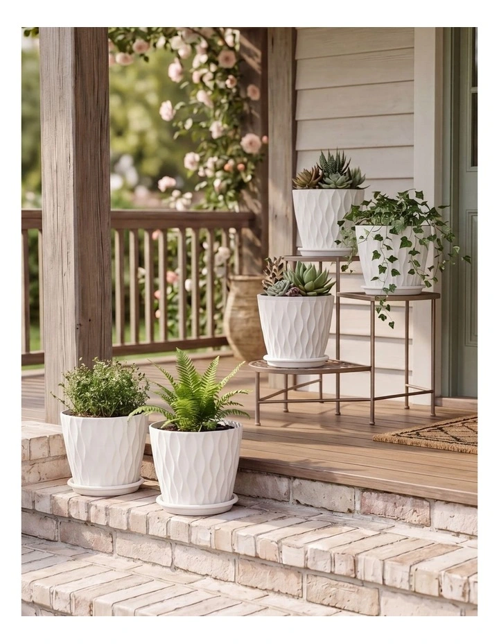 Toque Plant Pots 5 Pcs 8 Inchs Plastic Planter Pots with Drainage Saucers White image 7