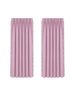 Marlow Blackout Curtains Pink 2 Panels Thermal Insulated Pom Pom 132cm x 160cm