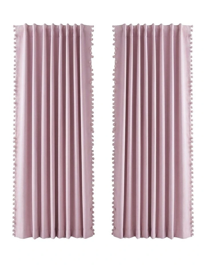 Marlow Blackout Curtains Pink 2 Panels Thermal Insulated Pom Pom 132cm x 160cm image 2