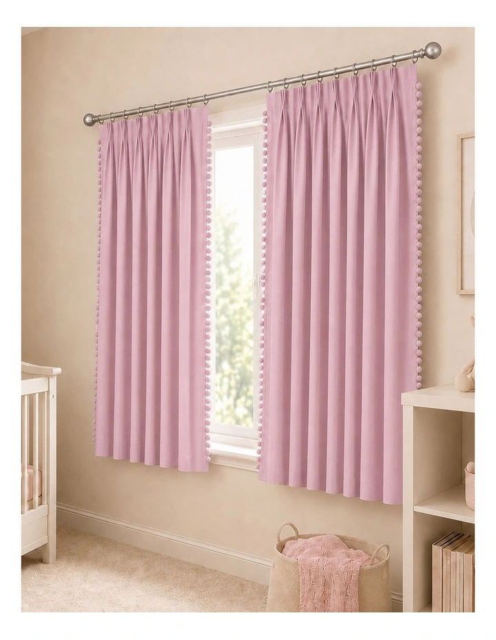 Marlow Blackout Curtains Pink 2 Panels Thermal Insulated Pom Pom 132cm x 160cm image 7