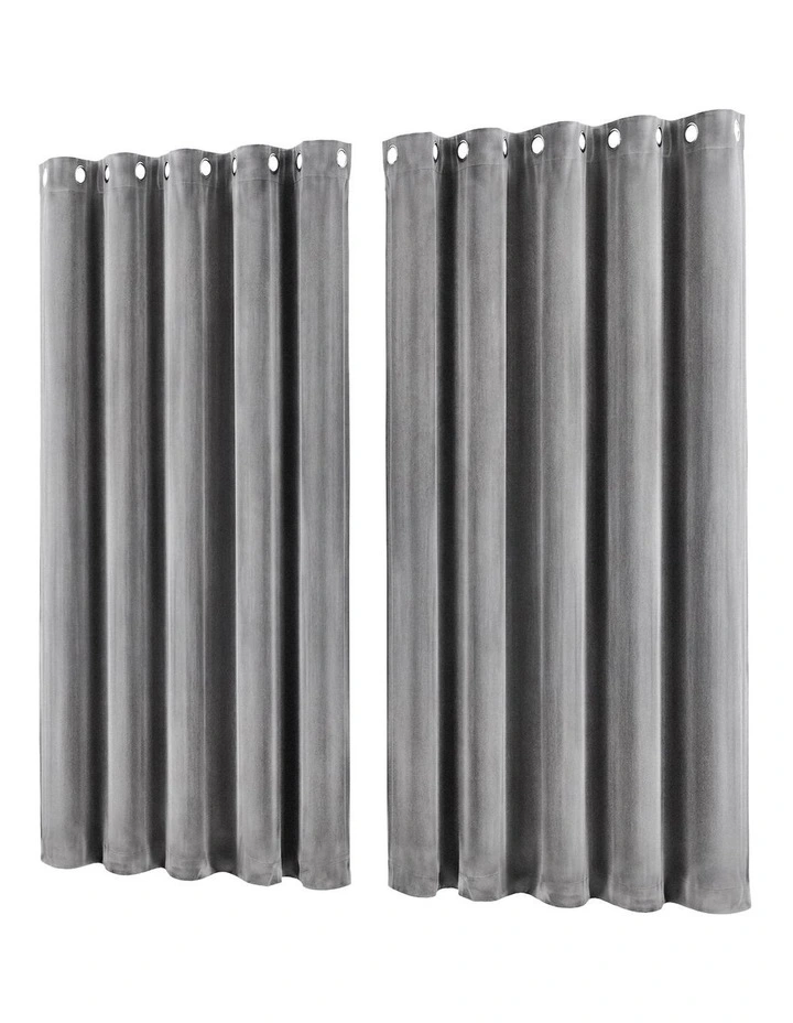 Marlow Blackout Curtains 2 Panels Velvet Room Darkening Eyelet Curtains Grey image 2