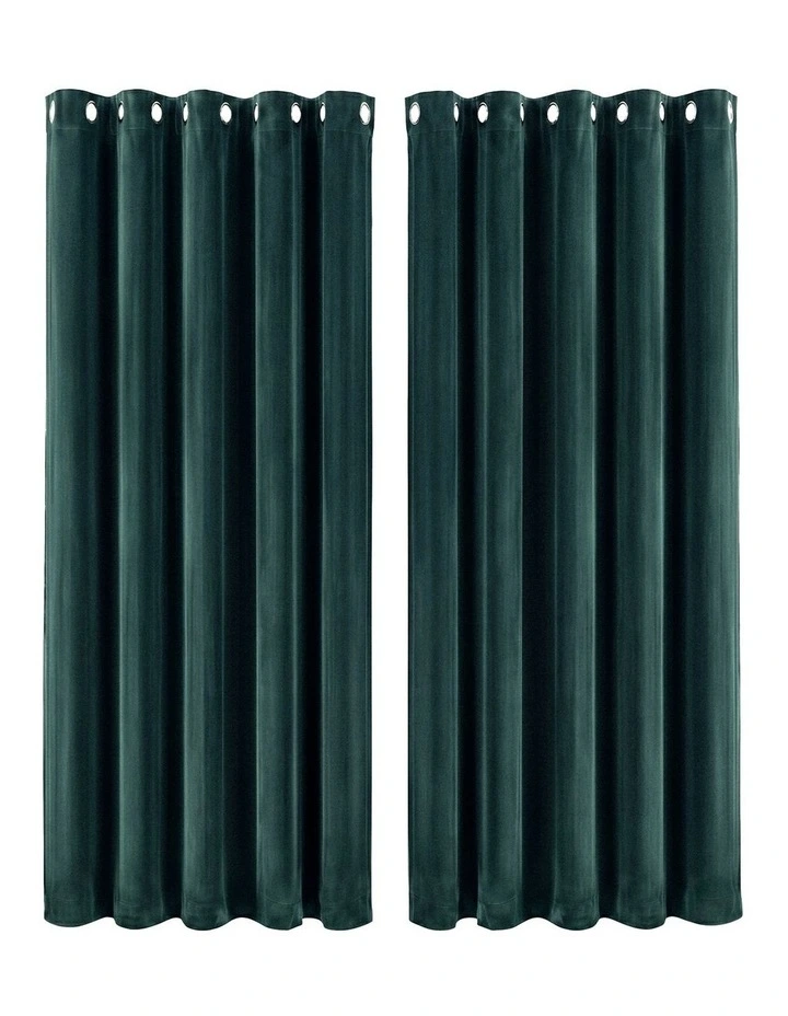 Marlow Blackout Curtains 2X Velvet Room Darkening Eyelet Curtains Decor Green image 1