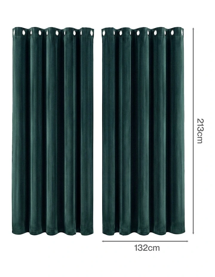 Marlow Blackout Curtains 2X Velvet Room Darkening Eyelet Curtains Decor Green image 3