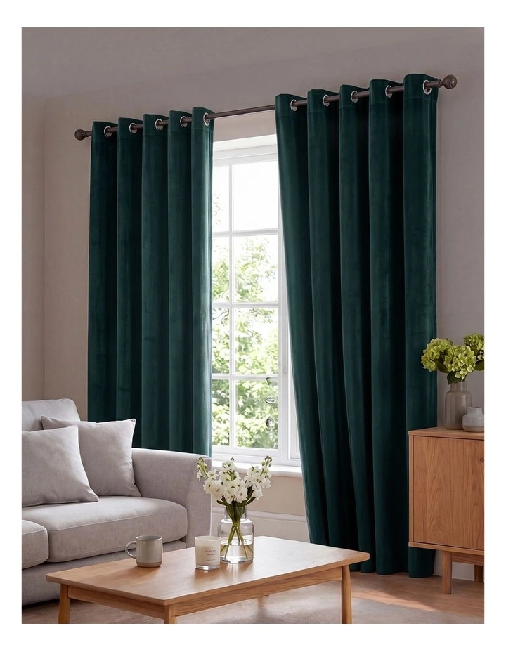 Marlow Blackout Curtains 2X Velvet Room Darkening Eyelet Curtains Decor Green image 7