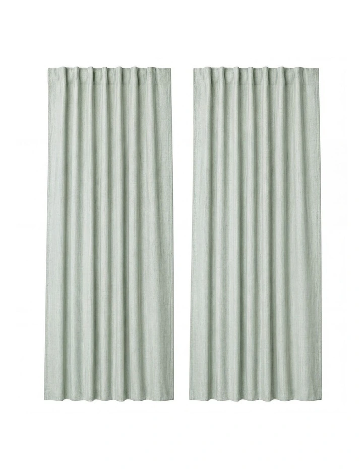 Marlow Blackout Curtains 2 Panels Thermal Linen Look Blockout Drapes Green image 2