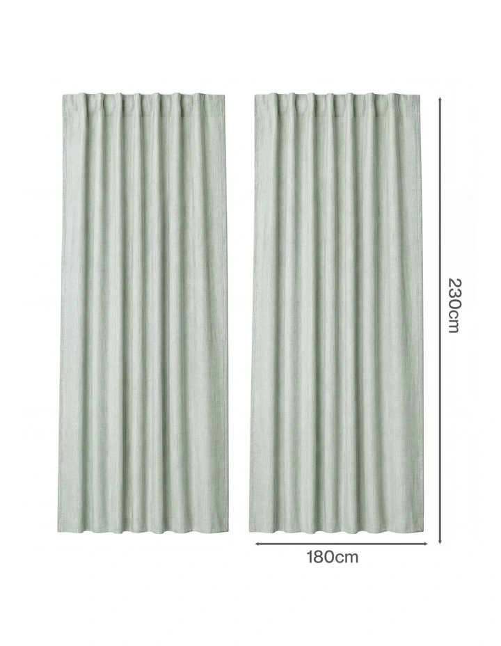 Marlow Blackout Curtains 2 Panels Thermal Linen Look Blockout Drapes Green image 3