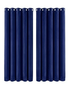 Marlow Blackout Curtains 2X Velvet Room Darkening Eyelet Curtains Decor Blue