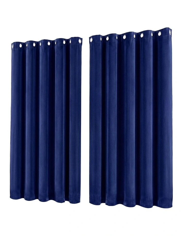 Marlow Blackout Curtains 2X Velvet Room Darkening Eyelet Curtains Decor Blue image 2