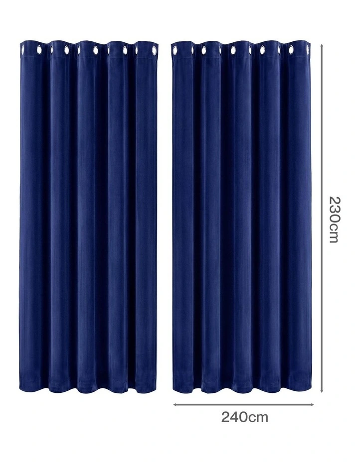 Marlow Blackout Curtains 2X Velvet Room Darkening Eyelet Curtains Decor Blue image 3