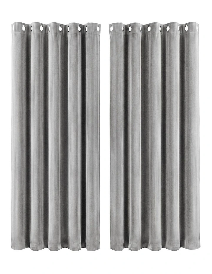 Marlow Blackout Curtains 2X Velvet Room Darkening Eyelet Curtains Decor Grey image 1