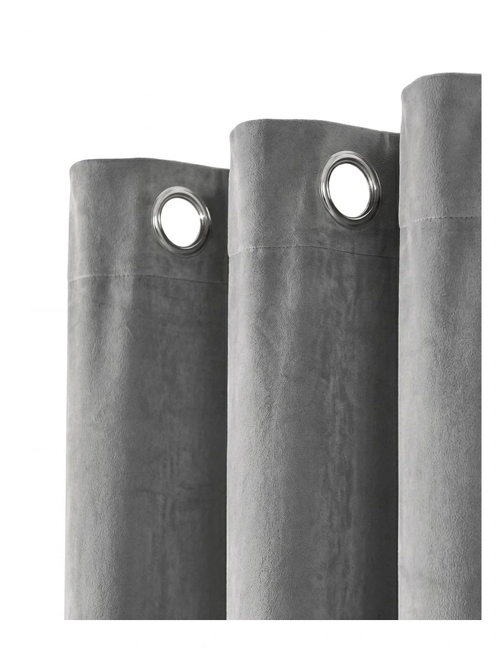 Marlow Blackout Curtains 2X Velvet Room Darkening Eyelet Curtains Decor Grey image 5