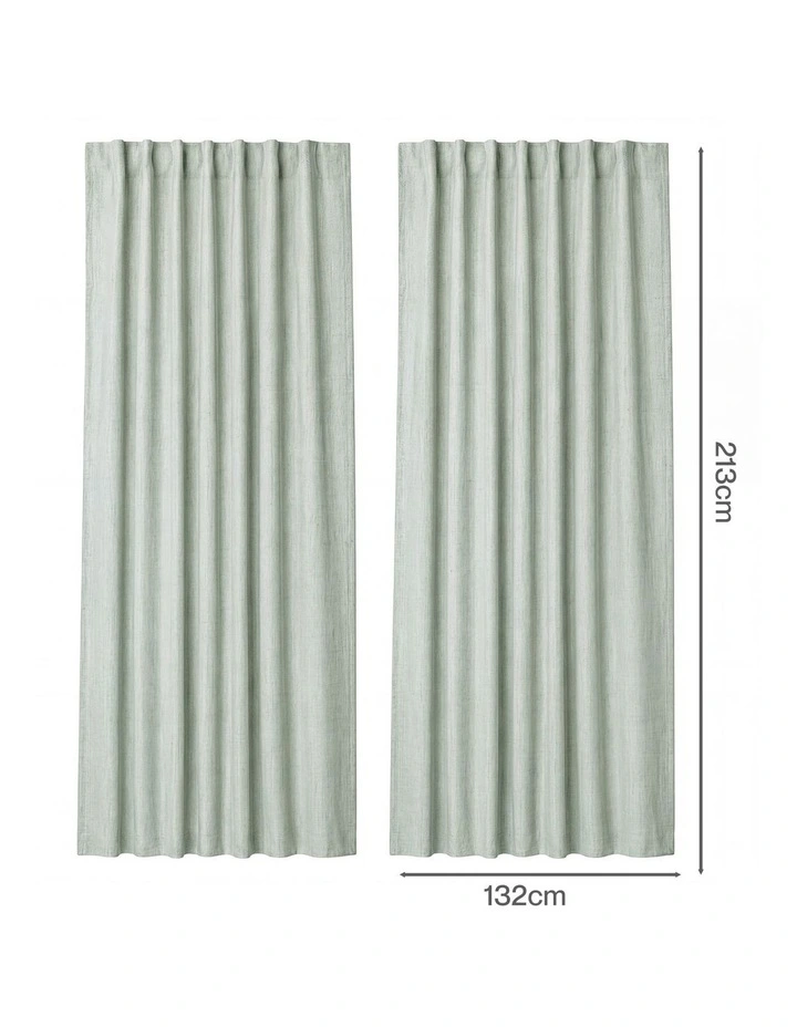 Marlow Blackout Curtains Thermal Linen Look Blockout Drapes 2 Panels Green image 3