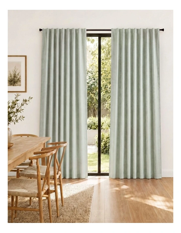 Marlow Blackout Curtains Thermal Linen Look Blockout Drapes 2 Panels Green image 7