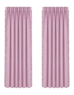 Marlow Blackout Curtains Pink 2 Panels Thermal Insulated Pom Pom 132cm x 213cm
