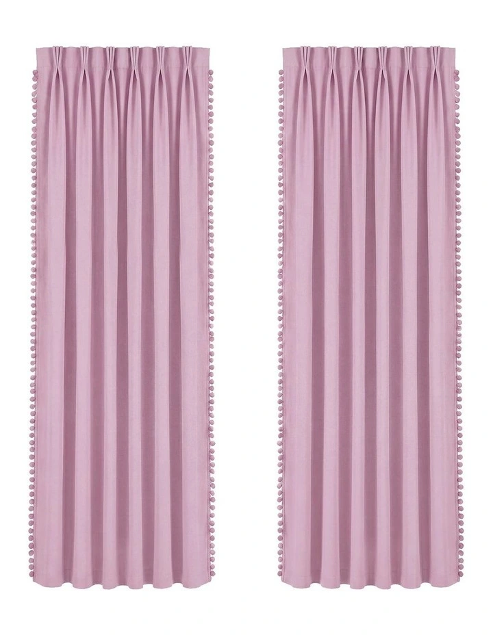 Marlow Blackout Curtains Pink 2 Panels Thermal Insulated Pom Pom 132cm x 213cm image 1