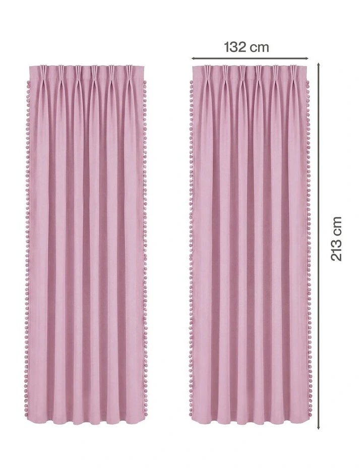 Marlow Blackout Curtains Pink 2 Panels Thermal Insulated Pom Pom 132cm x 213cm image 3