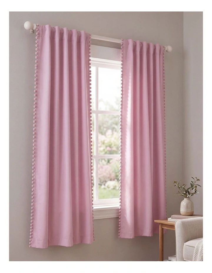 Marlow Blackout Curtains Pink 2 Panels Thermal Insulated Pom Pom 132cm x 213cm image 7