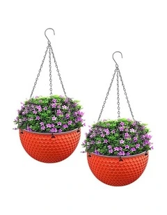 SOGA 11cm Self-Watering Hanging Planter Red 2 Pack