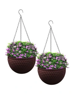 SOGA 12cm Self-Watering Hanging Planter Coffee 2 Pack
