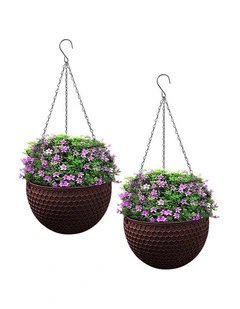 SOGA 11cm Self-Watering Hanging Planter Coffee 2 Pack