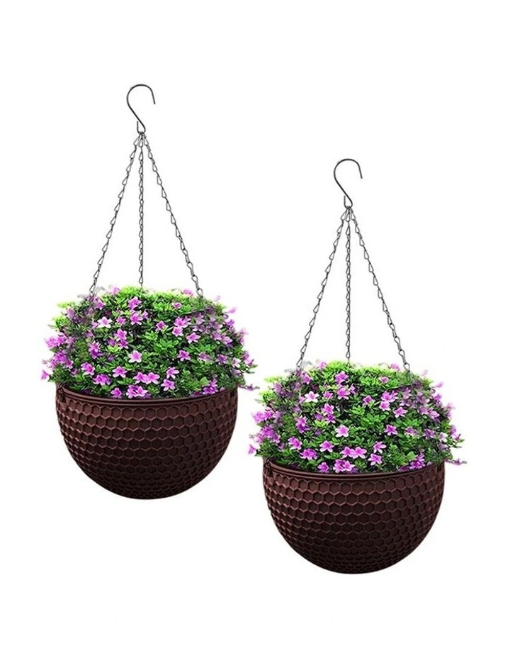 SOGA 11cm Self-Watering Hanging Planter Coffee 2 Pack image 1