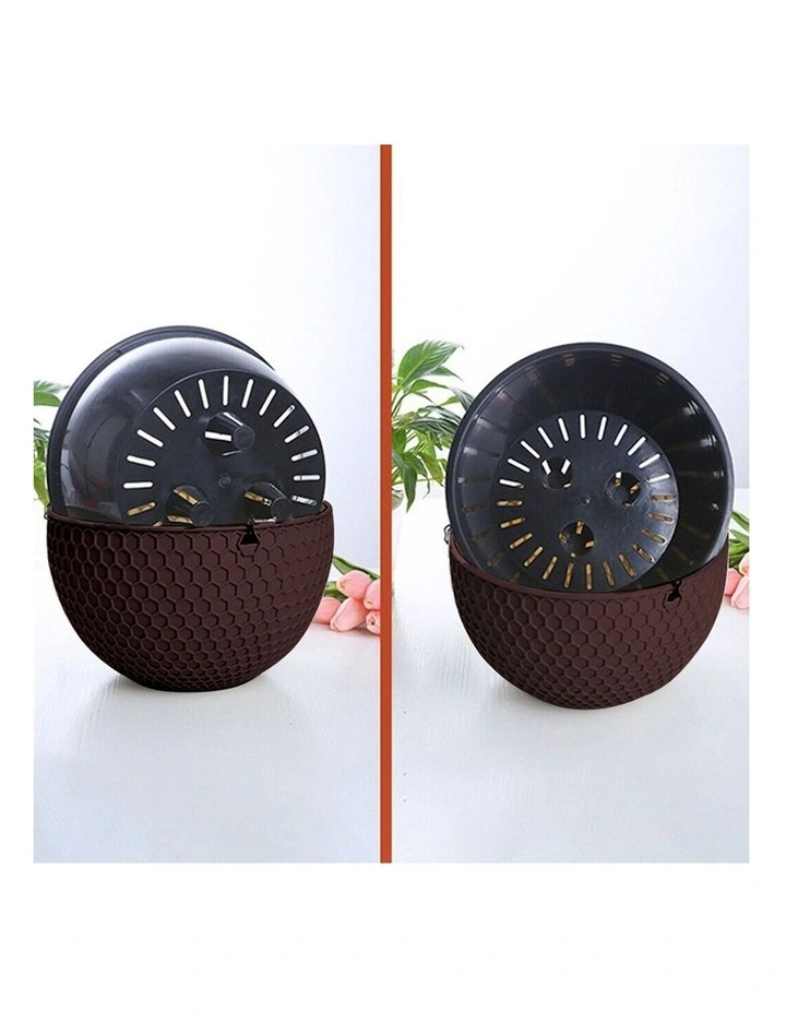 SOGA 11cm Self-Watering Hanging Planter Coffee 2 Pack image 3