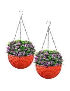SOGA 12cm Self-Watering Hanging Planter Red 2 Pack