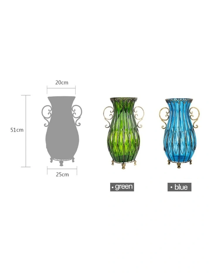 SOGA 51cm Green Glass Tall Floor Vase with 12pcs Artificial Fake Flower Set image 2