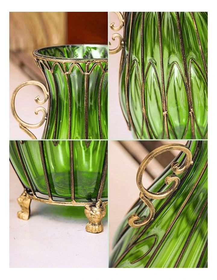SOGA 51cm Green Glass Tall Floor Vase with 12pcs Artificial Fake Flower Set image 5