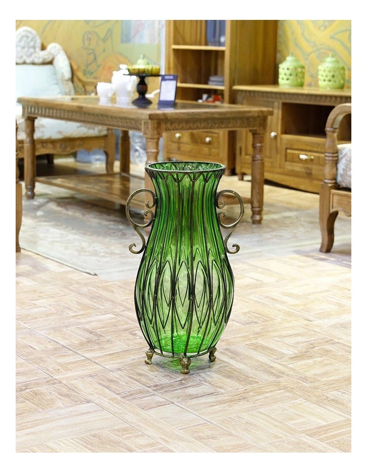 SOGA 51cm Green Glass Tall Floor Vase with 12pcs Artificial Fake Flower Set image 6
