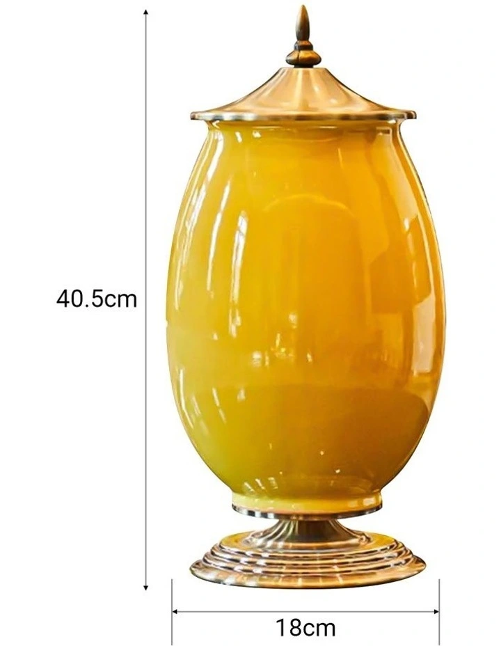 SOGA 2x 40cm Ceramic Oval Flower Vase with Gold Metal Base Yellow image 6