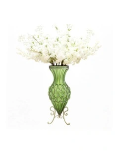 SOGA 67cm Green Glass Tall Floor Vase with 10pcs White Artificial Fake Flower Set
