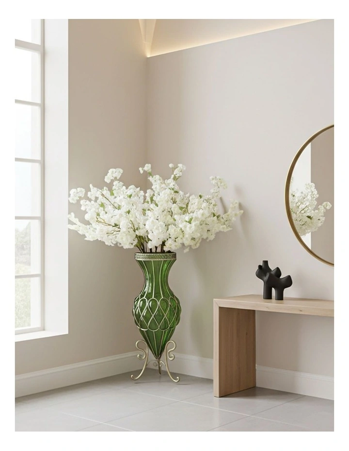 SOGA 67cm Green Glass Tall Floor Vase with 10pcs White Artificial Fake Flower Set image 2