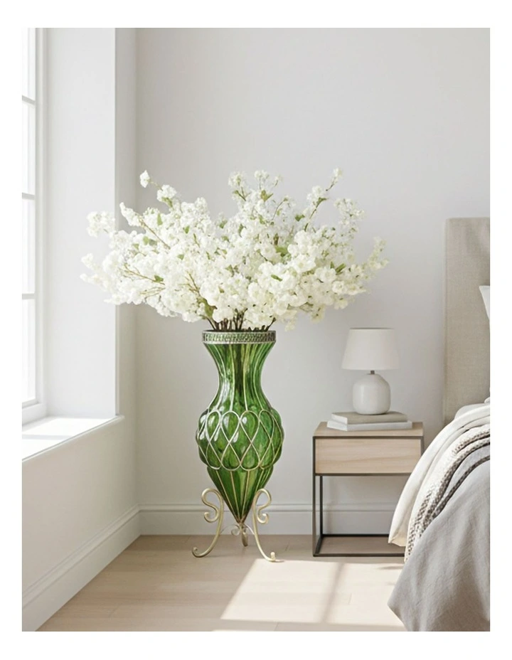 SOGA 67cm Green Glass Tall Floor Vase with 10pcs White Artificial Fake Flower Set image 3